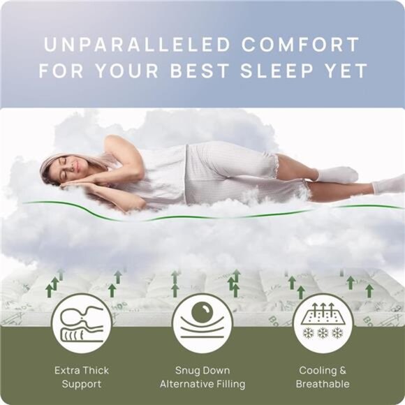 New Cooling Mattress Topper King Size | Plush Pad Mattress Topper for Back Pain - Picture 6 of 7